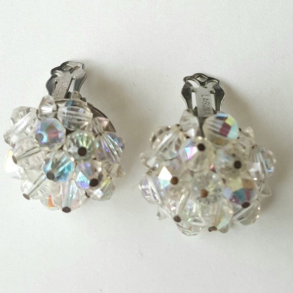 1950s Vintage Clip on Earrings Retro Crystals Laguna B - Picture 4 of 6